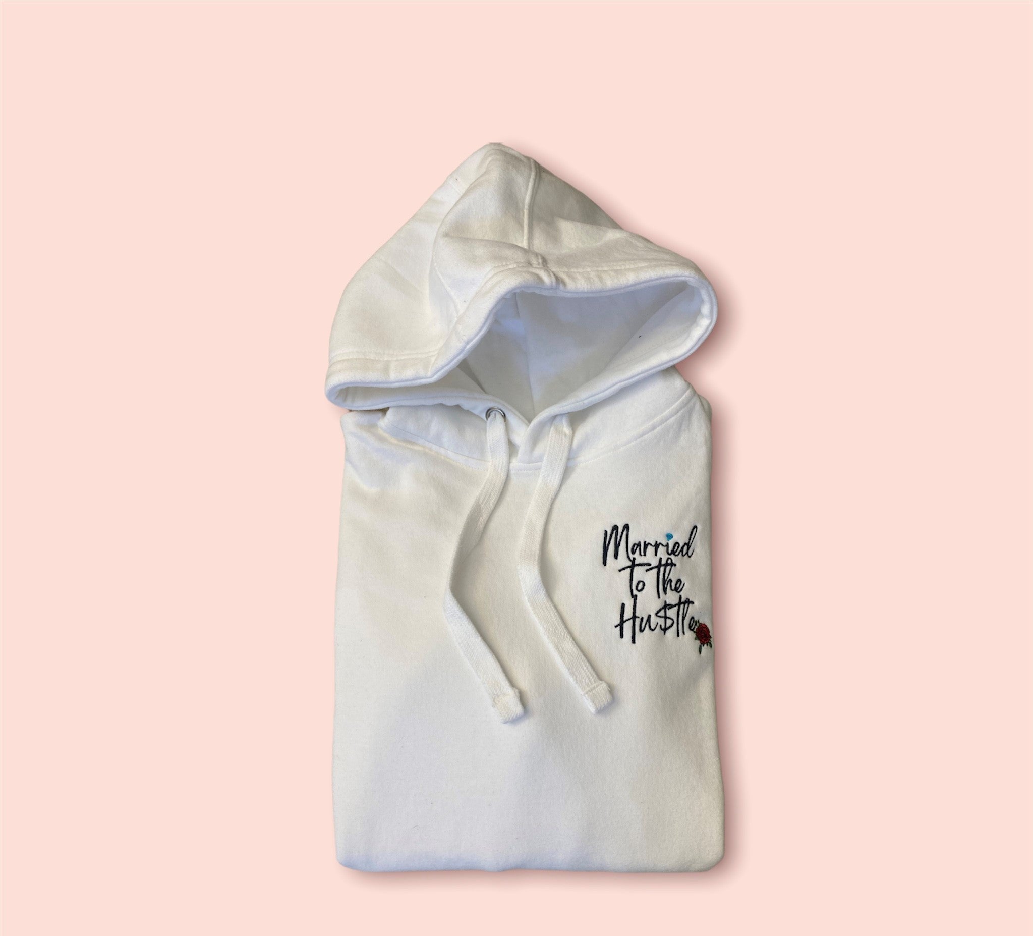 Embroidered White Unisex Hoodie Married to the Hu tle Married